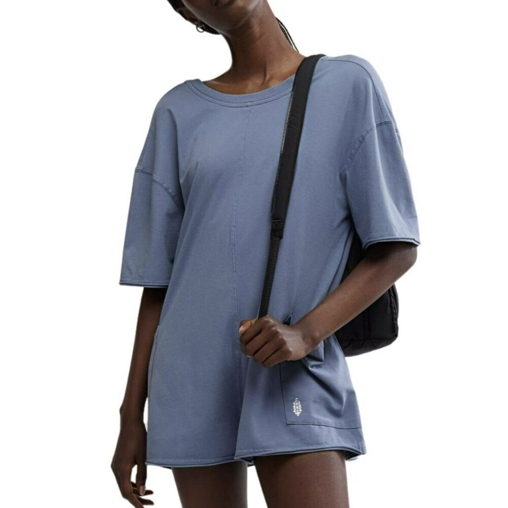 Free People Hot Shot Romper Skyline Blue Sz XS NWT